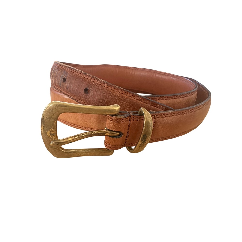 Coach 5914 Mens British Tan Full Grain Leather Belt Solid Brass Buckle Sz 38 VTG